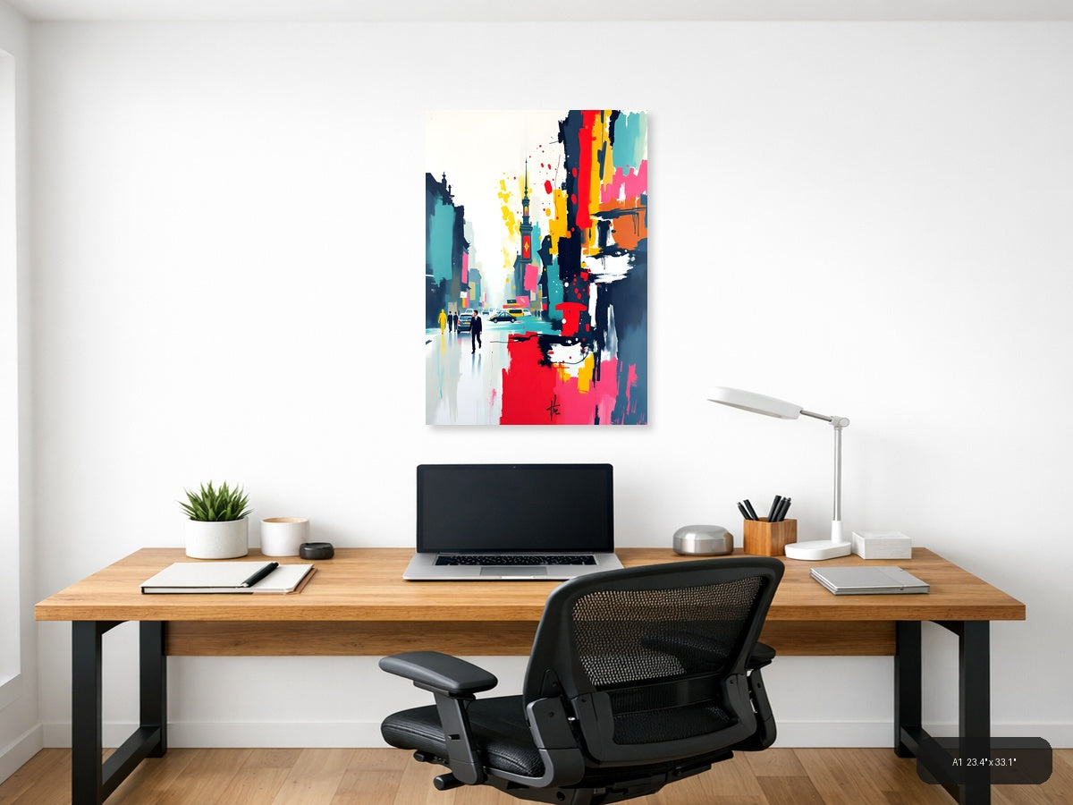 Abstract Cityscape with Tower - Modern Colorful Wall Art — A1 / Office