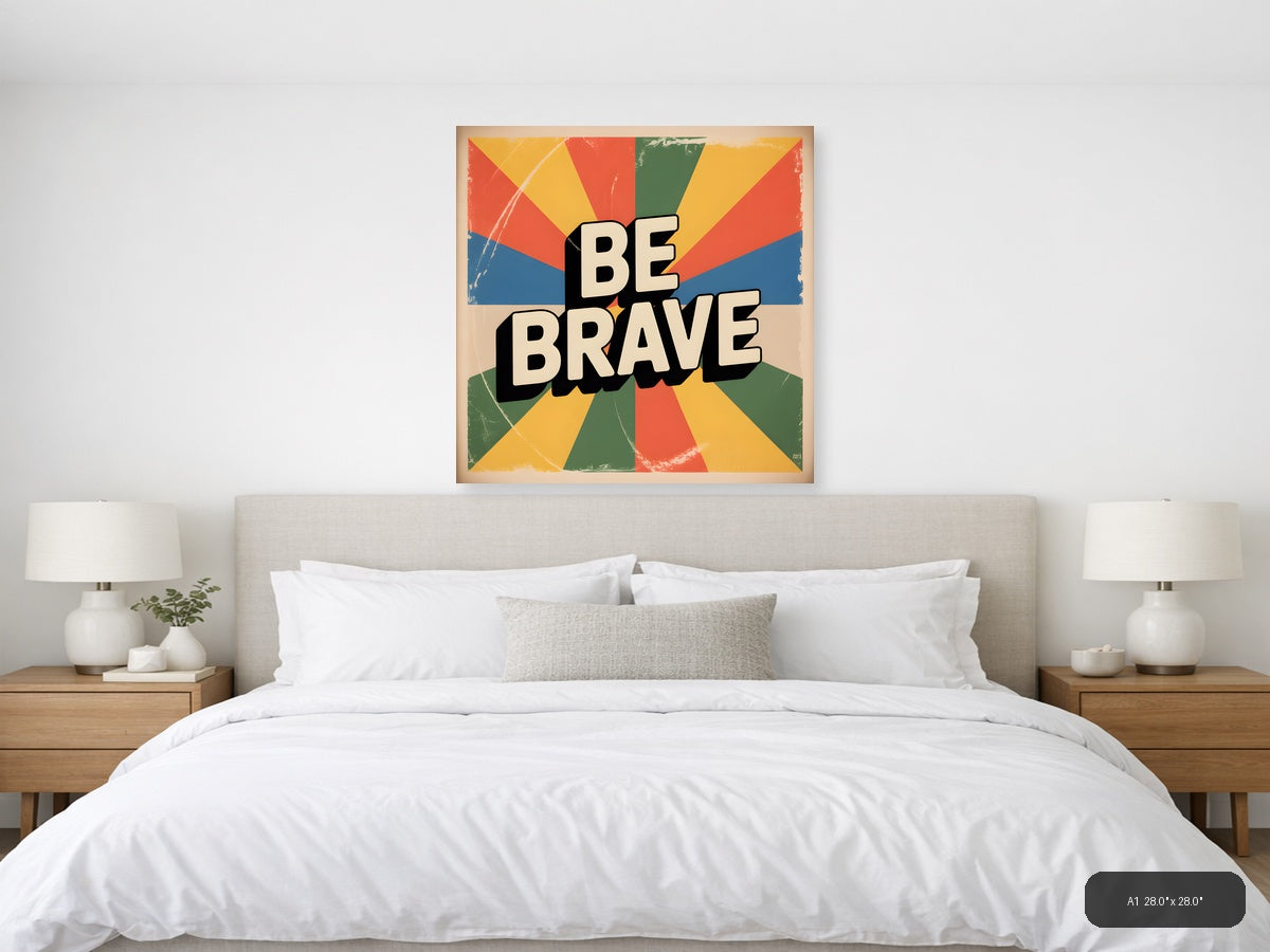 Be Brave Vintage Sunburst Motivational Wall Art — A1 / Bedroom