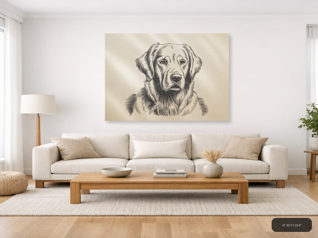 Labrador Retriever Portrait Line Art Wall Art — A1 / Living Room