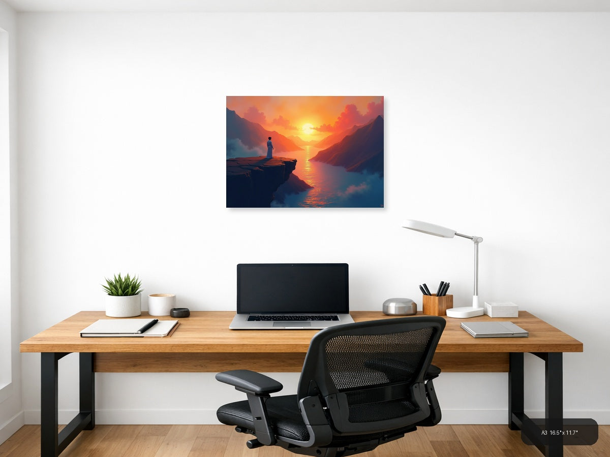 Sunset Mountain Valley Abstract Landscape Wall Art — A3 / Office