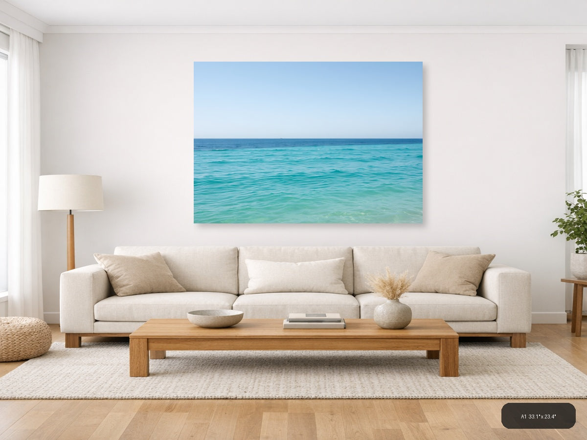 Minimalist Turquoise Ocean Horizon Wall Art — A1 / Living Room