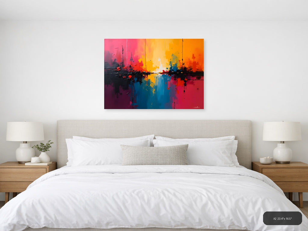 Vibrant Abstract Sunset Reflection Landscape Wall Art — A2 / Bedroom