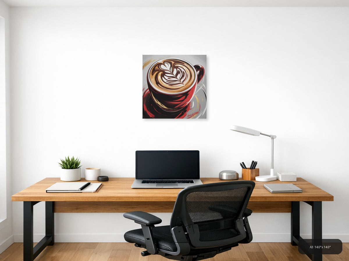 Red Coffee Cup Latte Art Abstract Wall Art — A3 / Office
