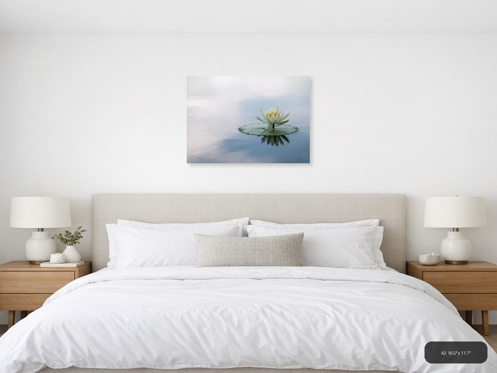 White Water Lily Reflection Minimalist Wall Art — A3 / Bedroom