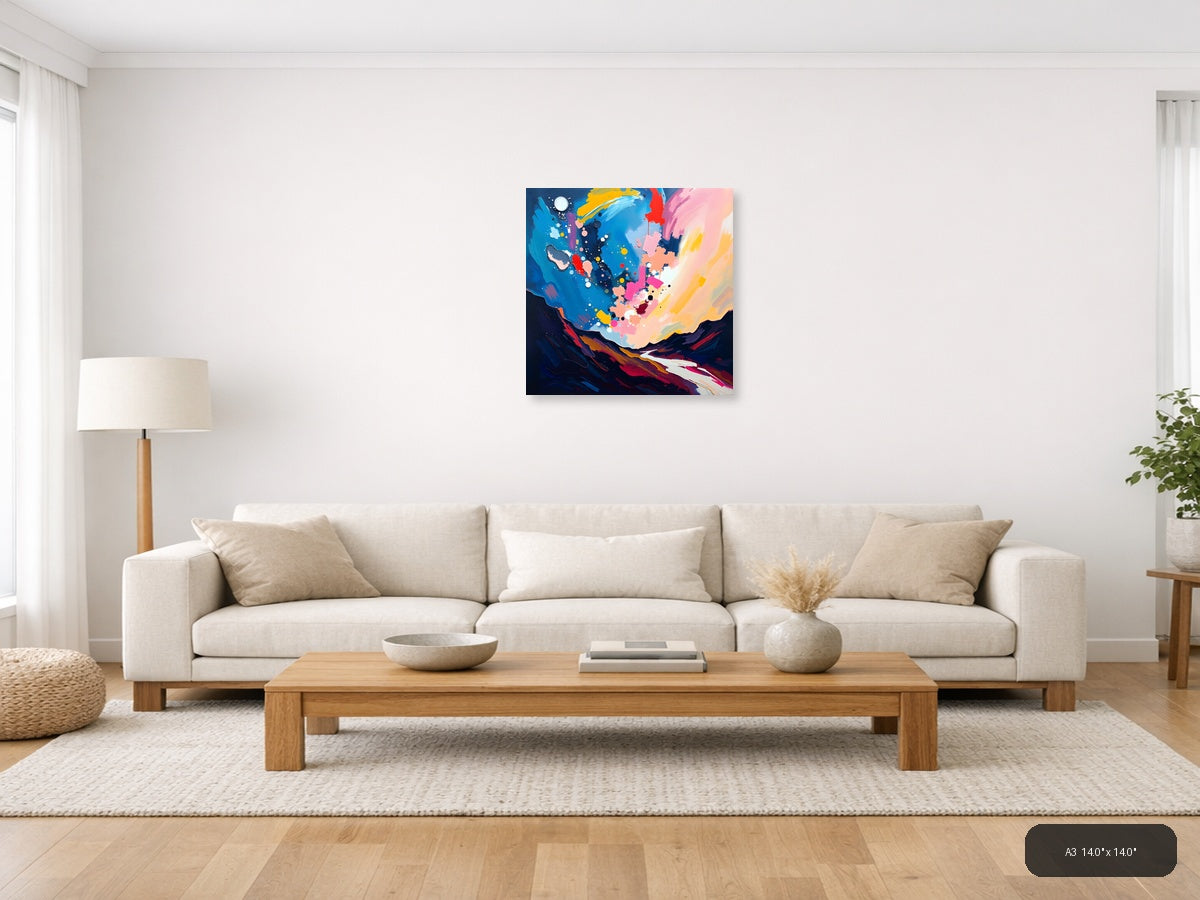 Abstract Colorful Landscape with Moon - Modern Wall Art — A3 / Living Room