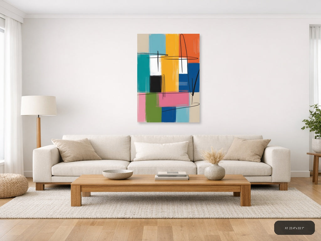 Colorful Abstract Geometric Blocks & Lines Wall Art — A1 / Living Room