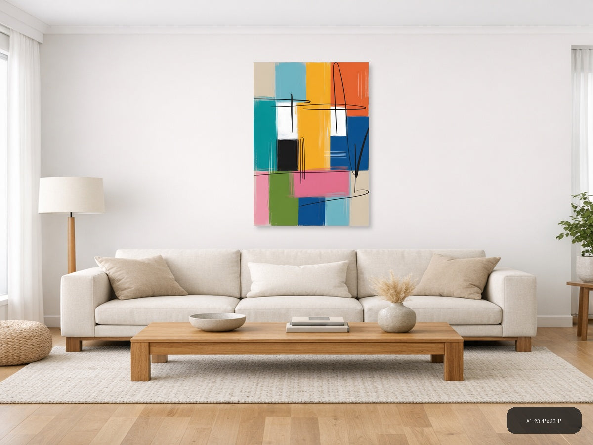 Colorful Abstract Geometric Blocks & Lines Wall Art — A1 / Living Room