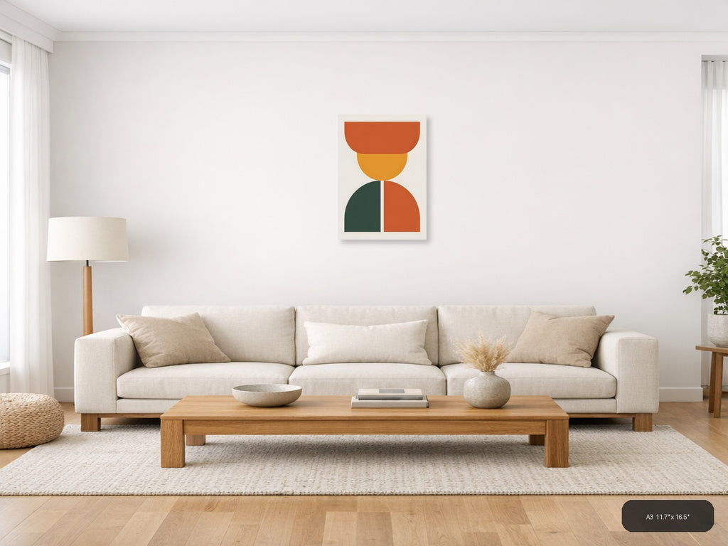 Minimalist Geometric Stacked Shapes Portrait Wall Art — A3 / Living Room