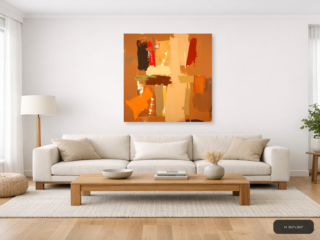 Abstract Orange & Red Geometric Modern Wall Art — A1 / Living Room