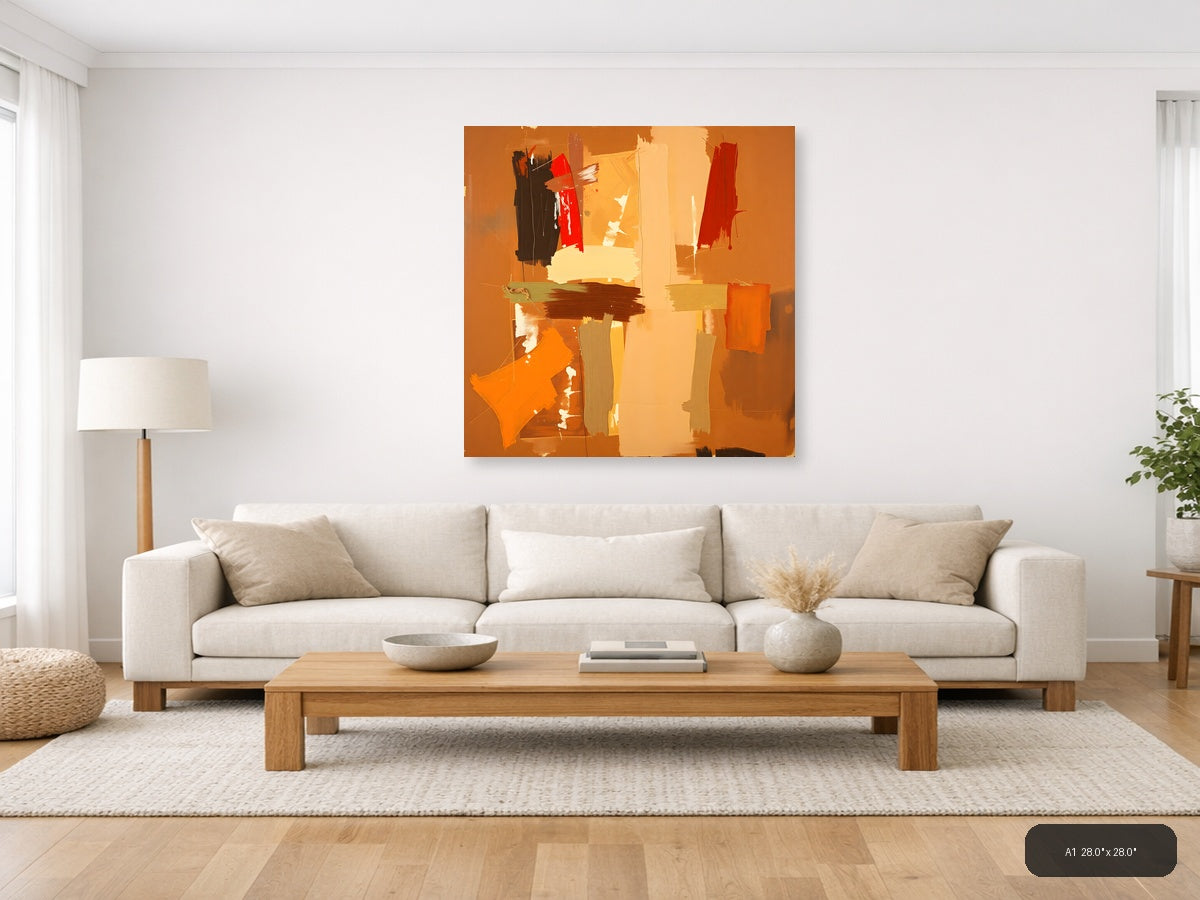 Abstract Orange & Red Geometric Modern Wall Art — A1 / Living Room