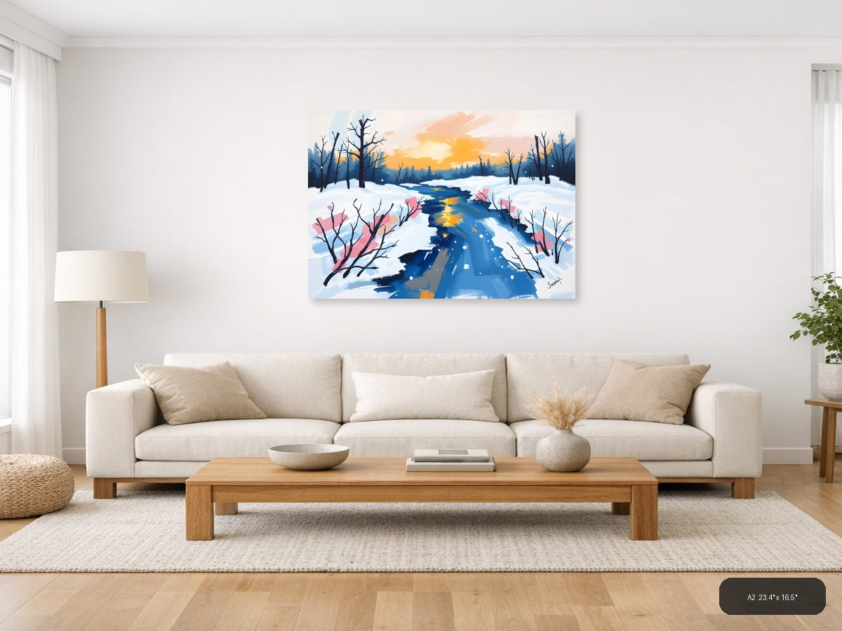 Abstract Winter Stream Landscape Wall Art — A2 / Living Room