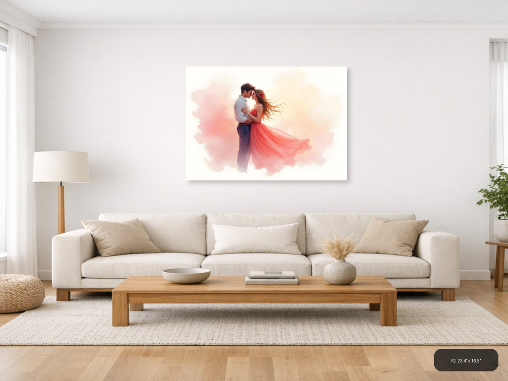Romantic Couple Watercolor Illustration Wall Art — A2 / Living Room