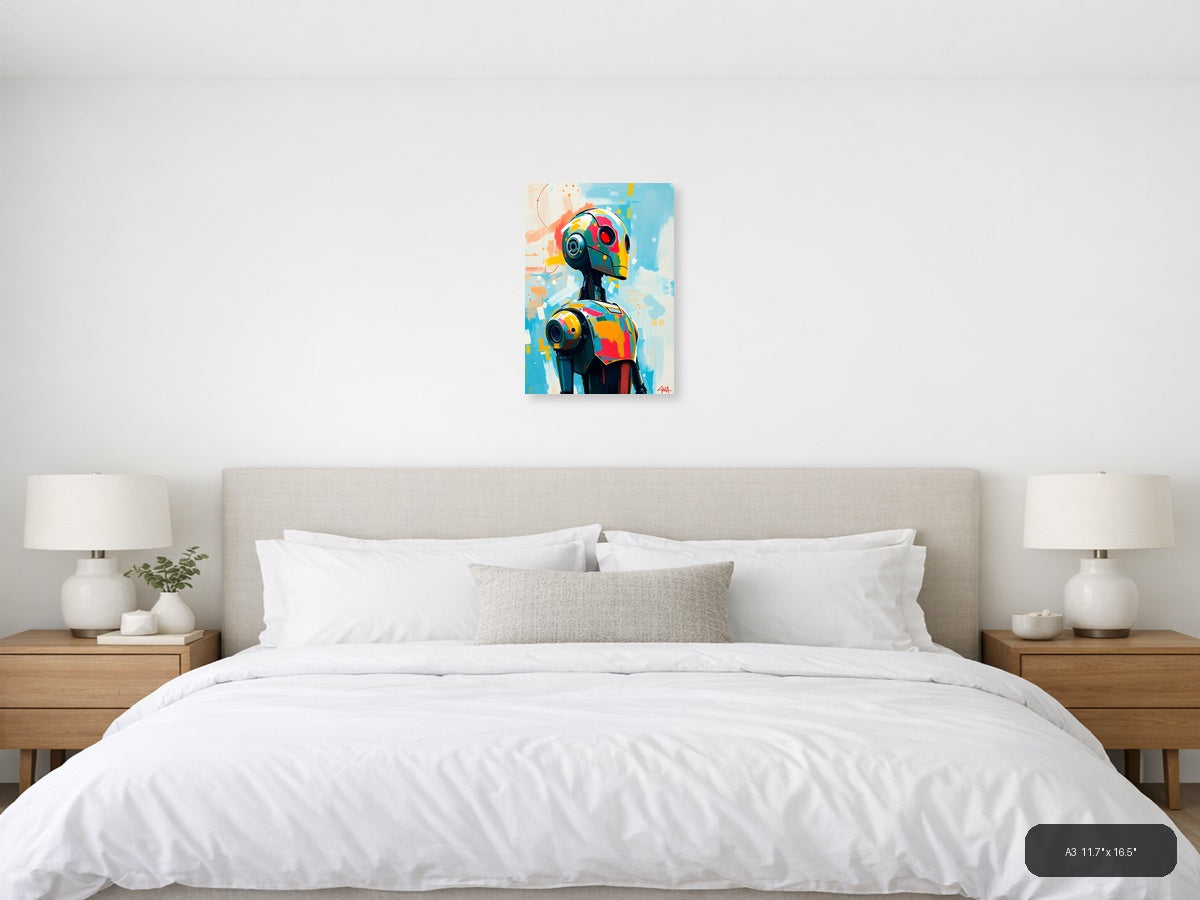 Colorful Robot Head Abstract Portrait Wall Art — A3 / Bedroom