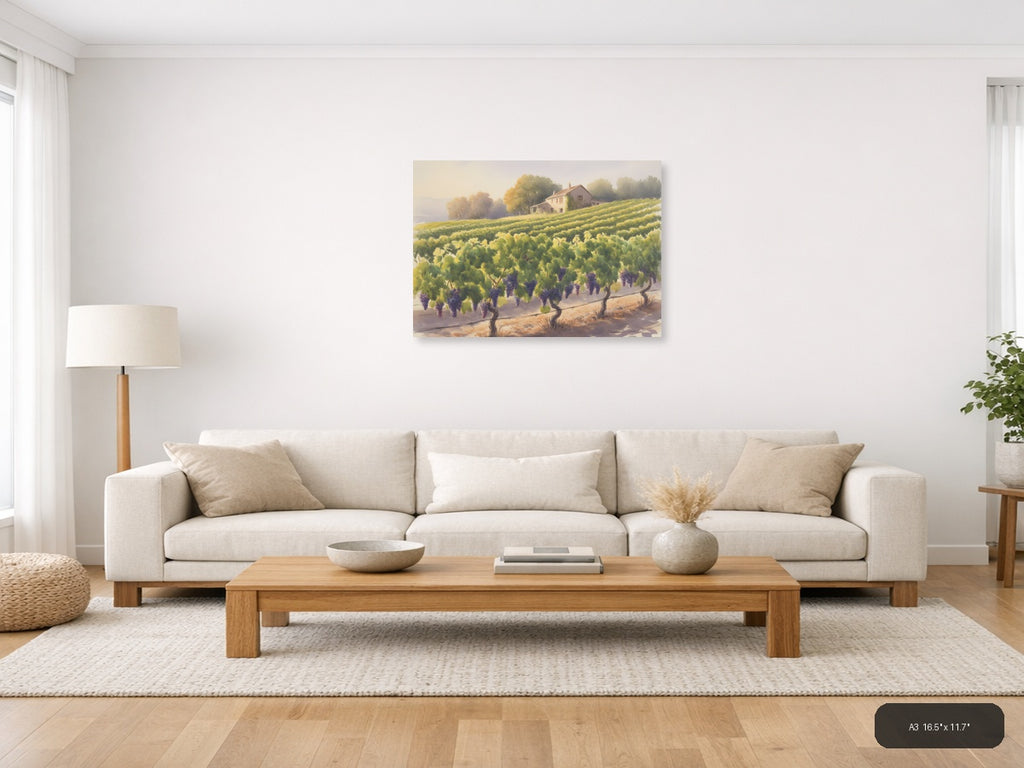 Tuscan Vineyard Watercolor Landscape Wall Art — A3 / Living Room