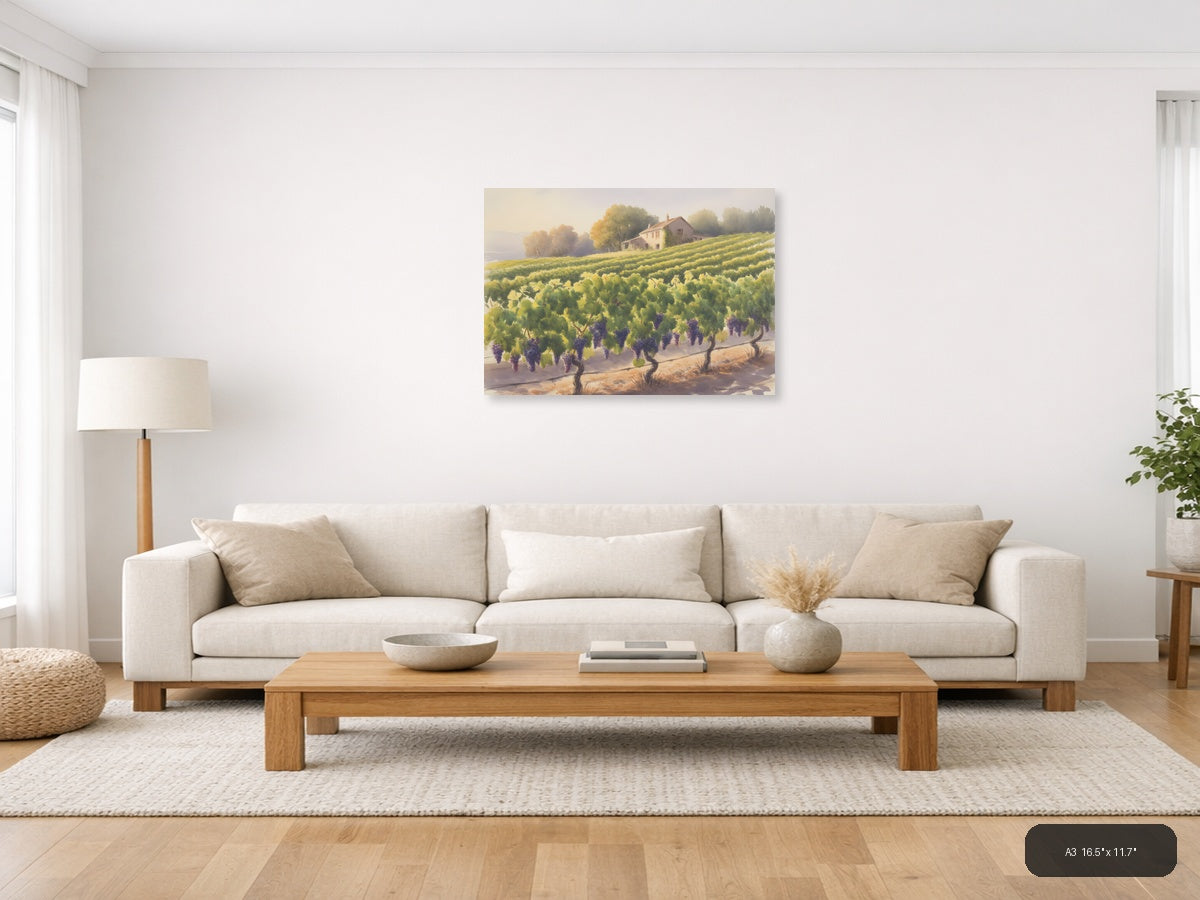 Tuscan Vineyard Watercolor Landscape Wall Art — A3 / Living Room
