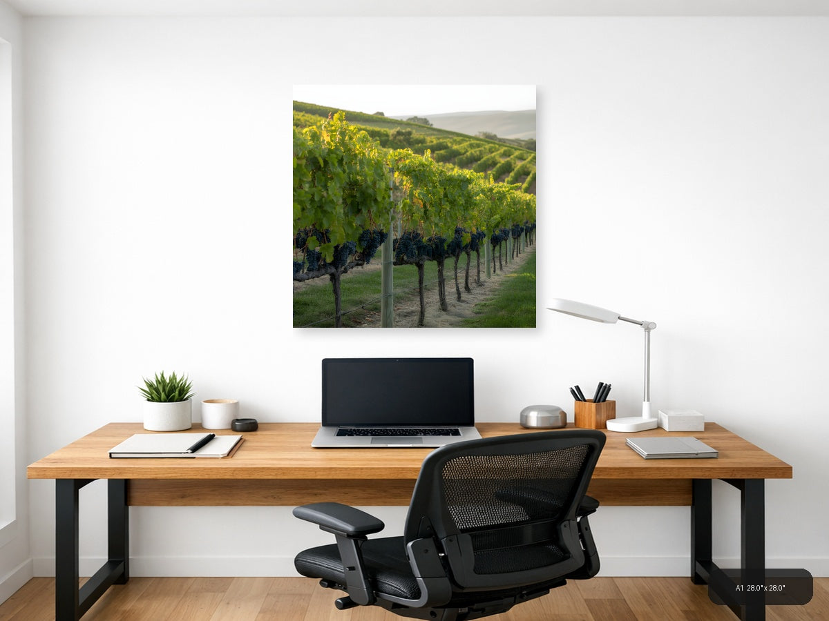 Vineyard Rows at Golden Hour - Minimalist Wall Art — A1 / Office