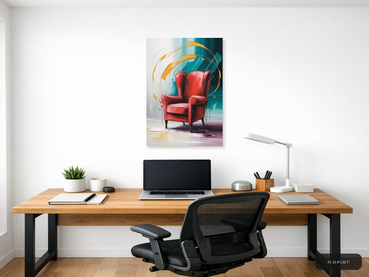 Red Chair Abstract Motion Teal Orange Wall Art — A1 / Office
