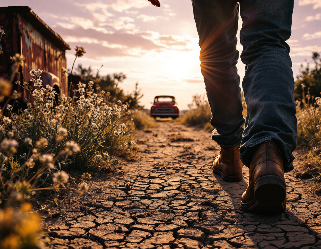 Vintage Desert Road Walk at Sunset Wall Art