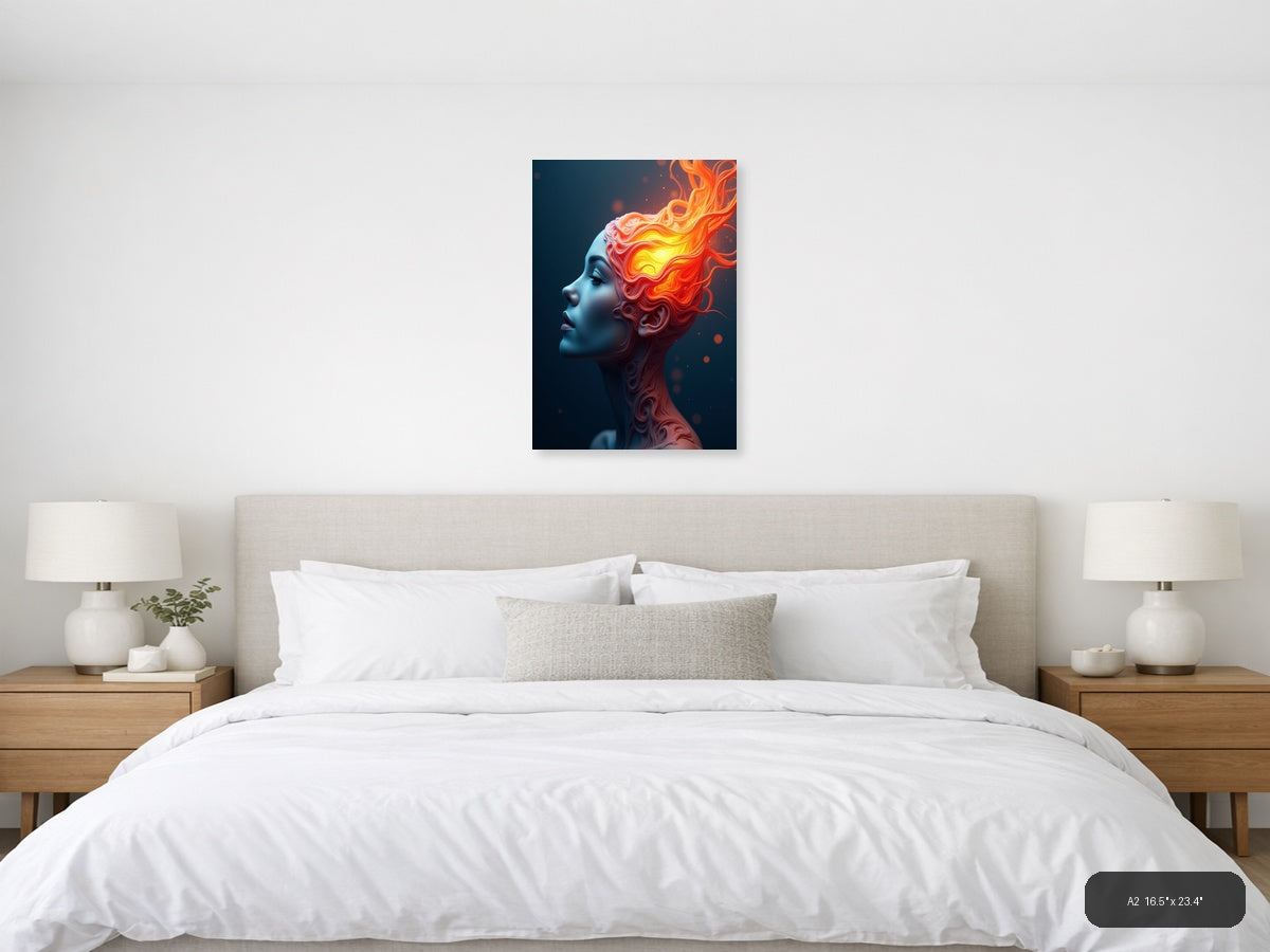 Abstract Fiery Head Portrait - Modern Digital Wall Art — A2 / Bedroom