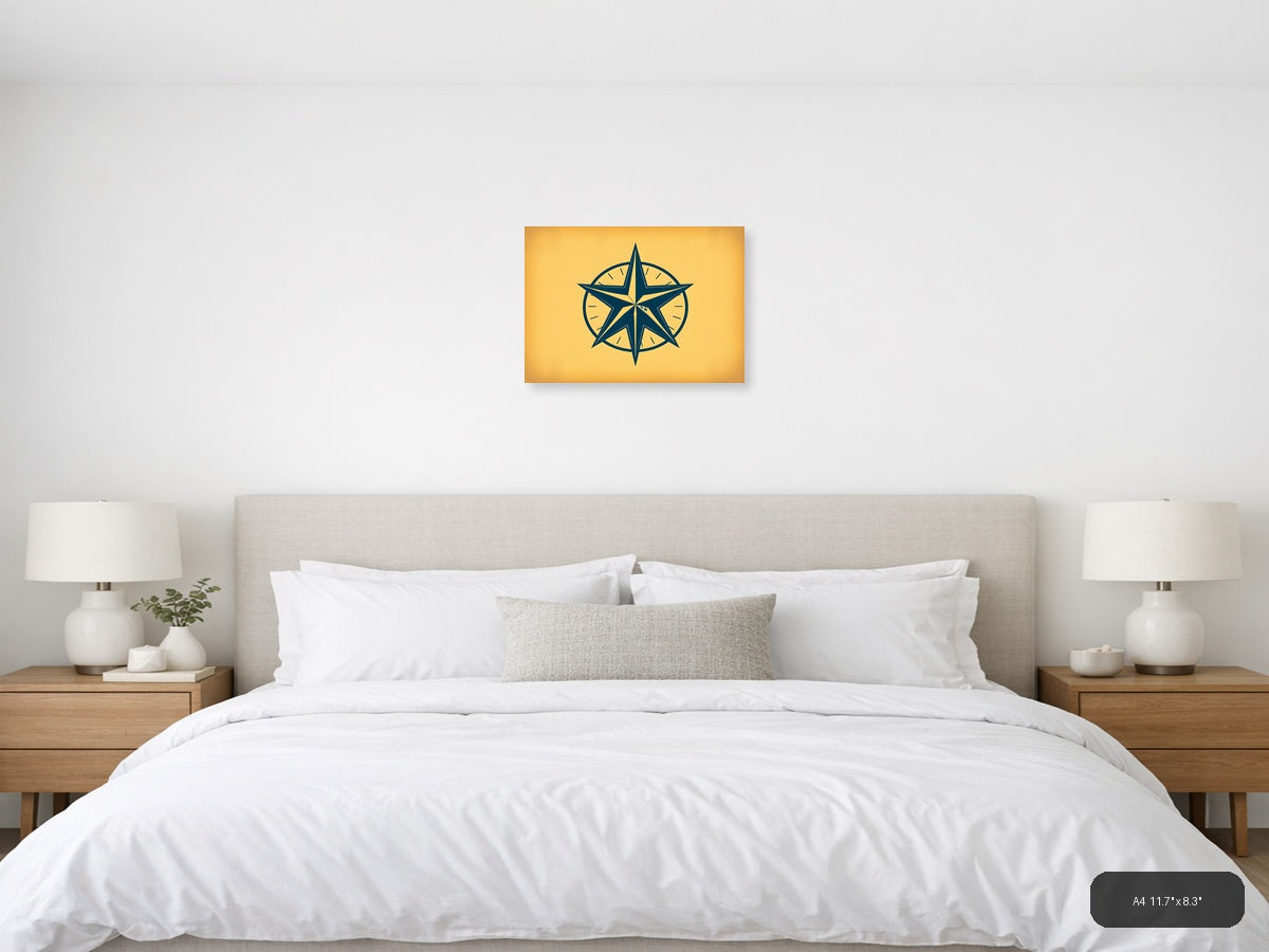 Vintage Nautical Compass Star Navy Blue Wall Art — A4 / Bedroom