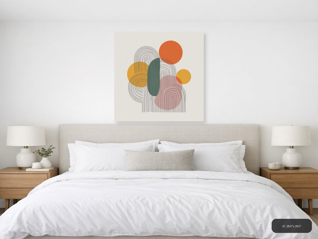 Abstract Line Art with Geometric Circles Wall Art — A1 / Bedroom