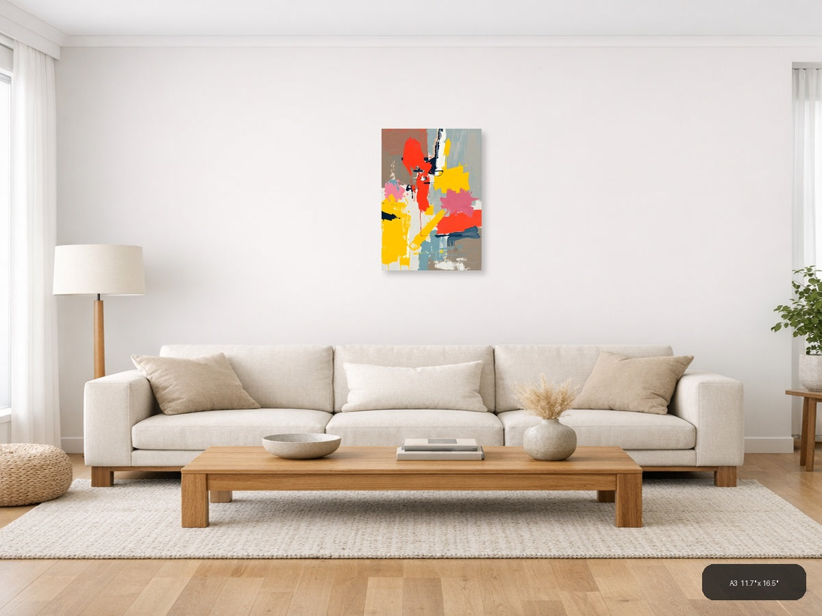 Abstract Silhouette Red Yellow Blue Portrait Wall Art — A3 / Living Room