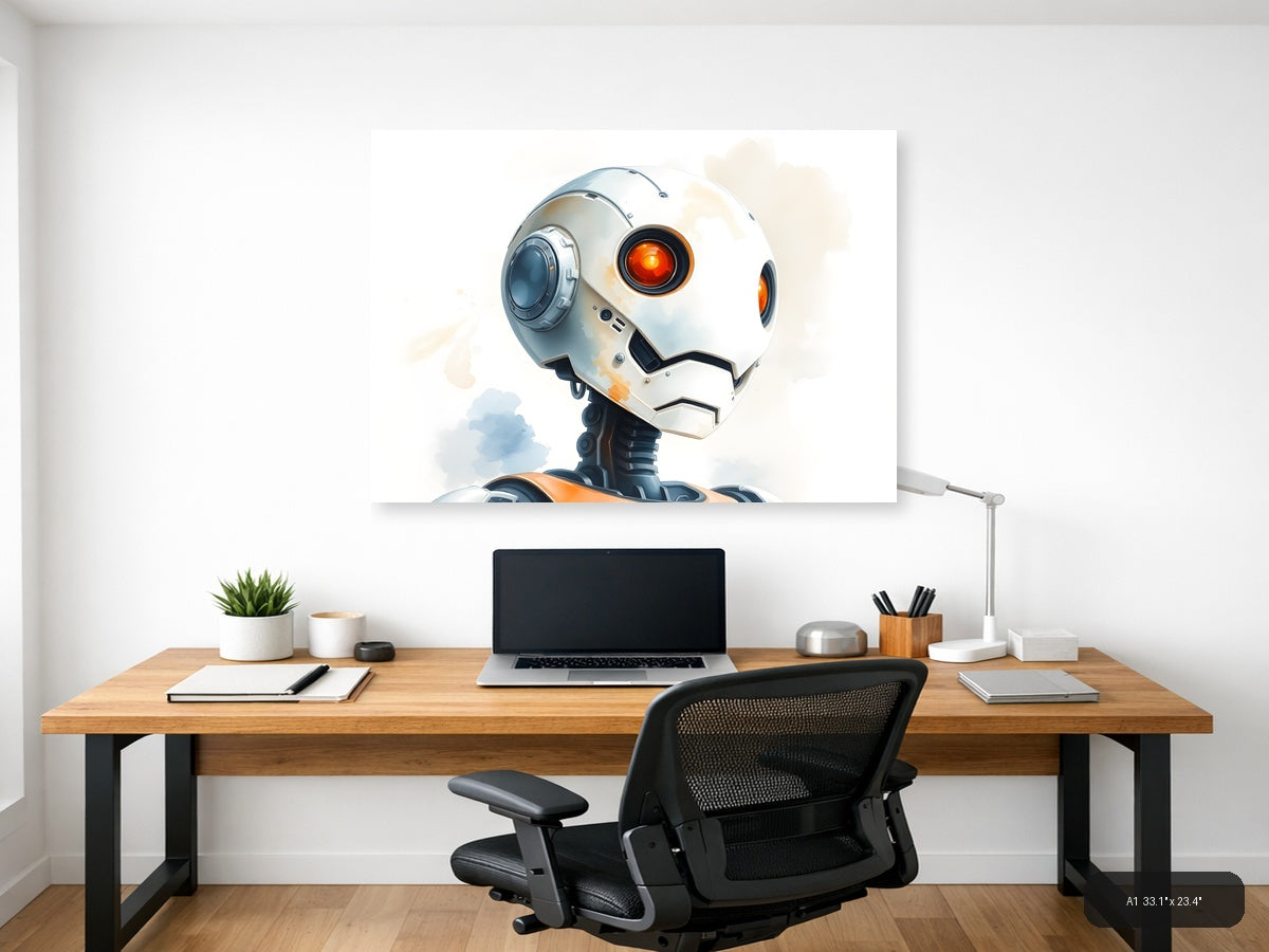 Futuristic Robot Head Watercolor Illustration Wall Art — A1 / Office