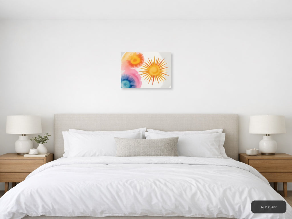 Watercolor Sunburst Flowers Abstract Wall Art — A4 / Bedroom