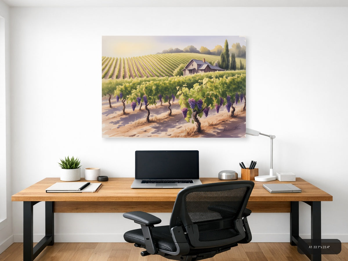 Tuscan Vineyard Landscape Watercolor Wall Art — A1 / Office
