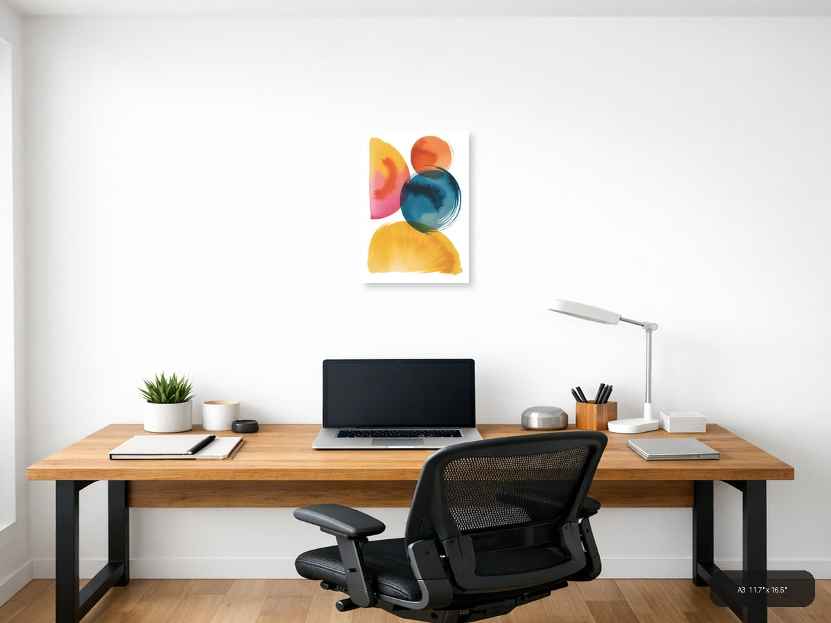 Colorful Abstract Watercolor Circles & Shapes Wall Art — A3 / Office