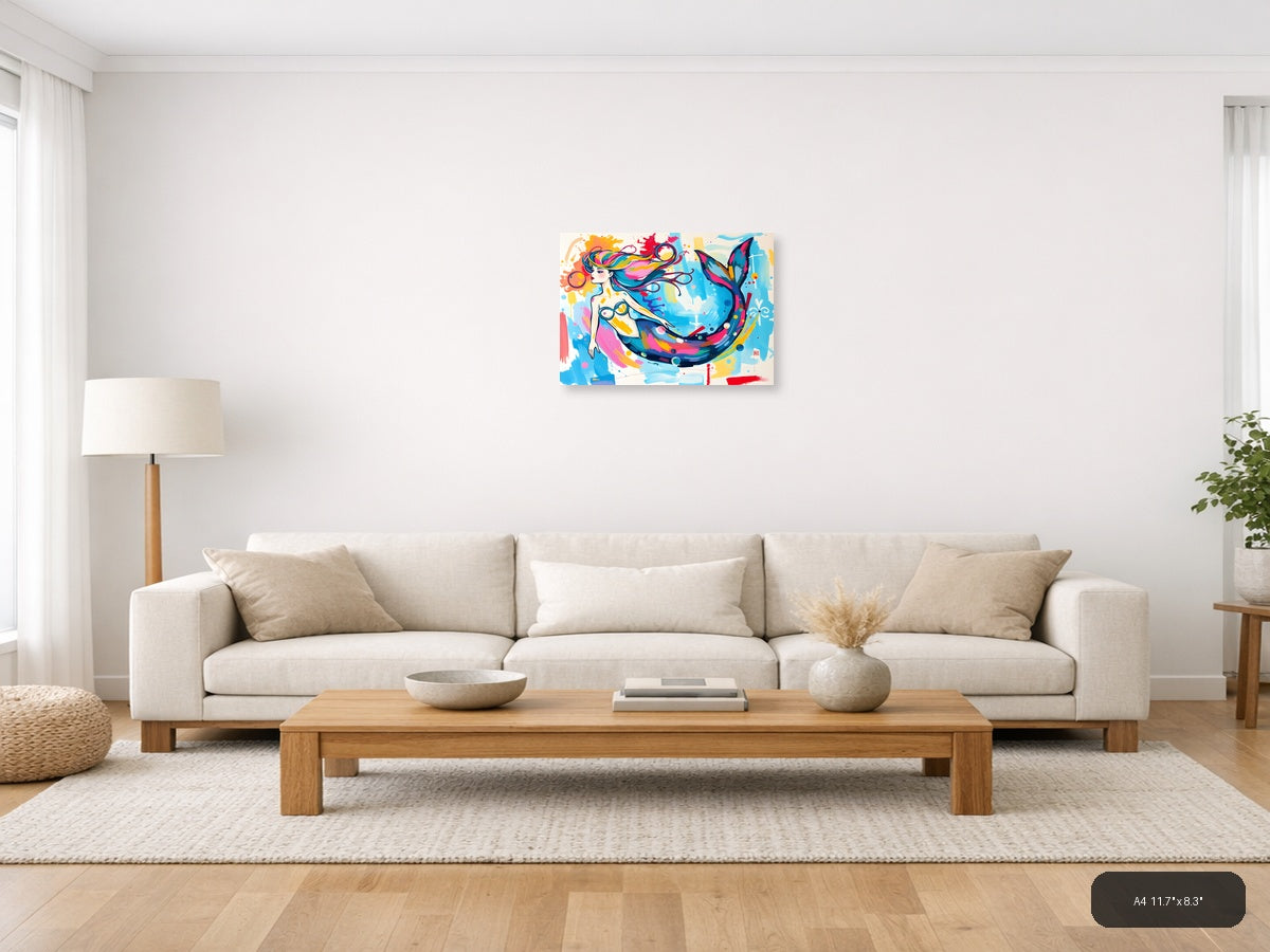 Colorful Mermaid Abstract Splash Modern Wall Art — A4 / Living Room