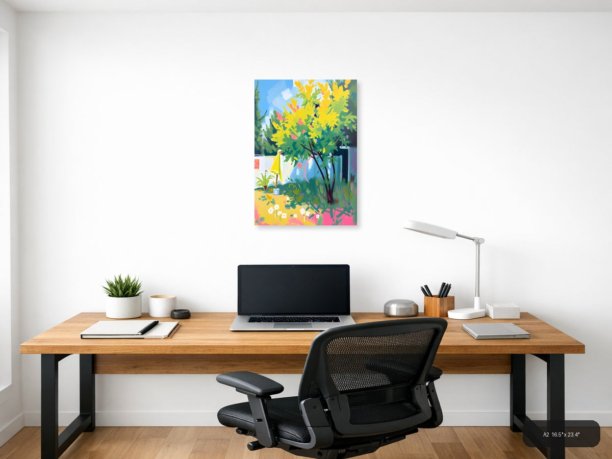 Vibrant Garden Oasis Abstract Yellow Flowers Wall Art — A2 / Office