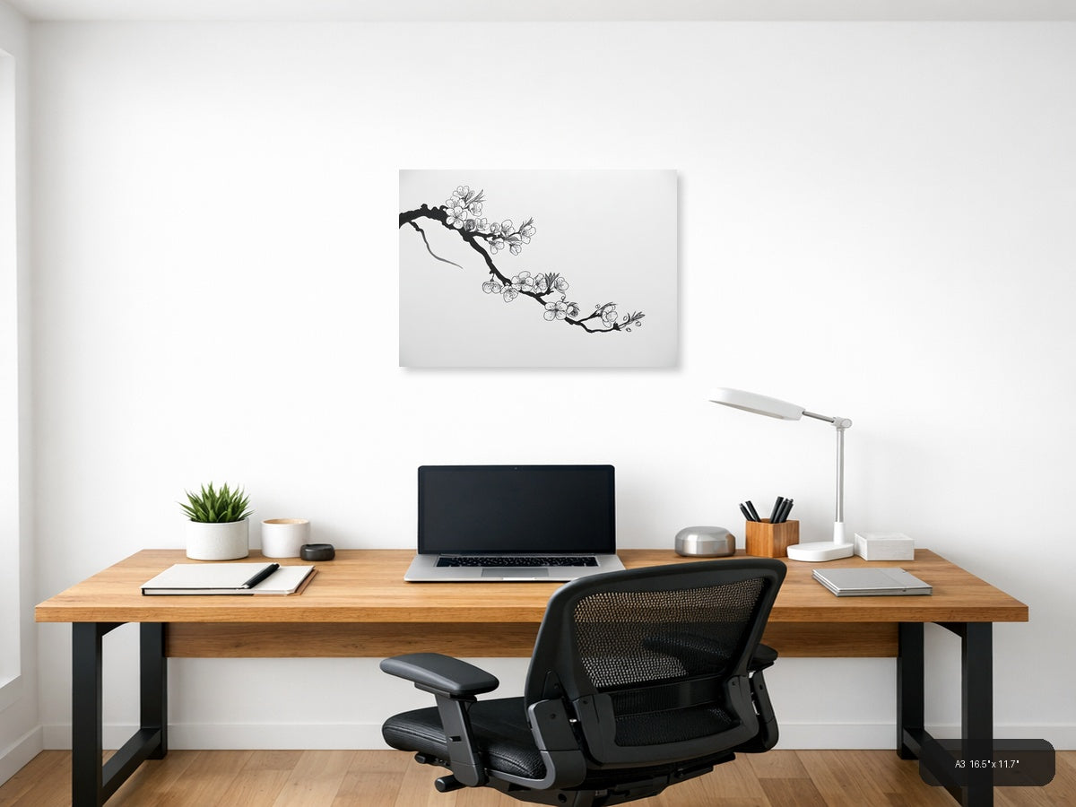 Cherry Blossom Branch Line Art - Minimalist Wall Art — A3 / Office