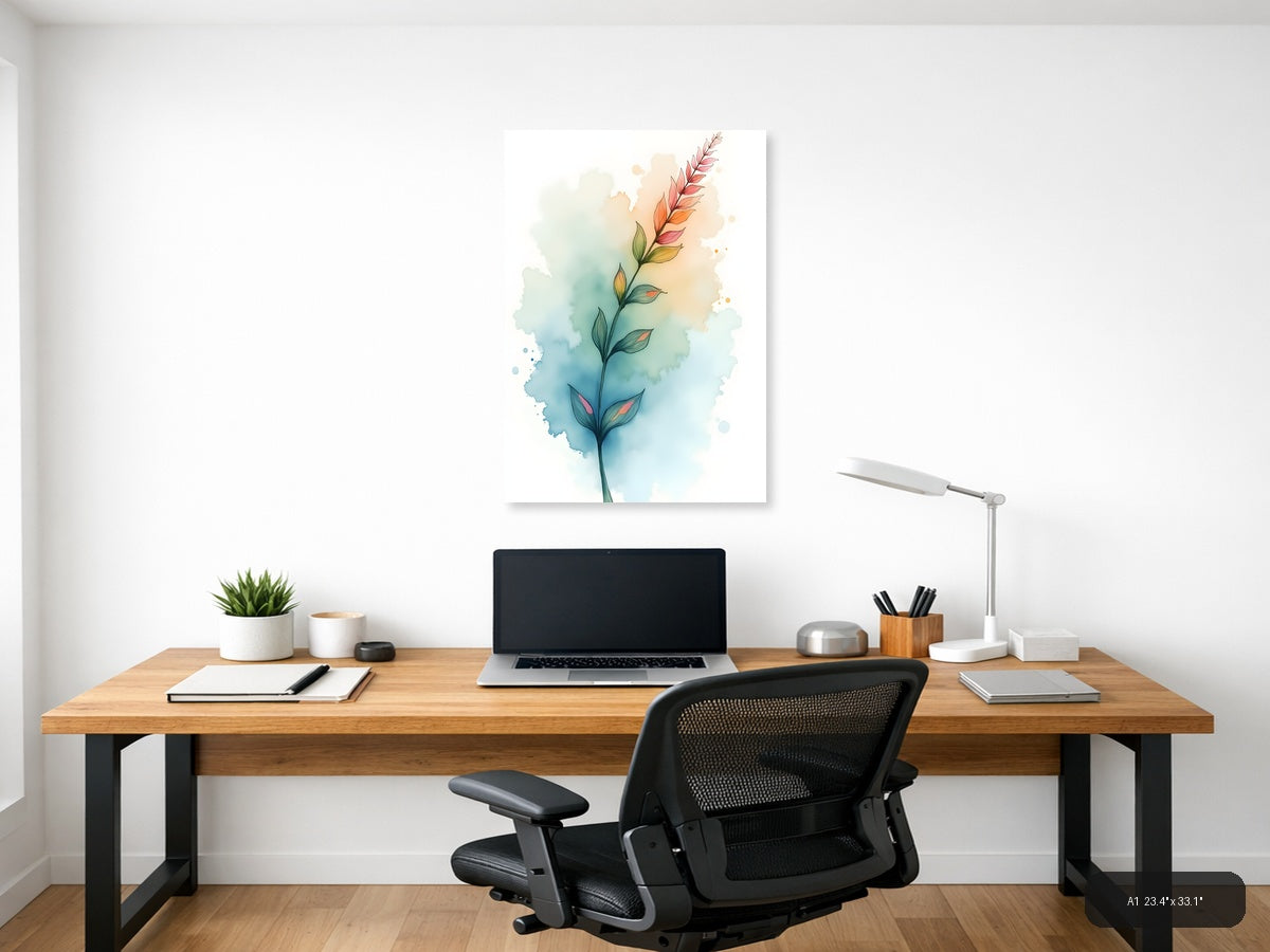 Watercolor Flowering Plant with Gradient Background Wall Art — A1 / Office