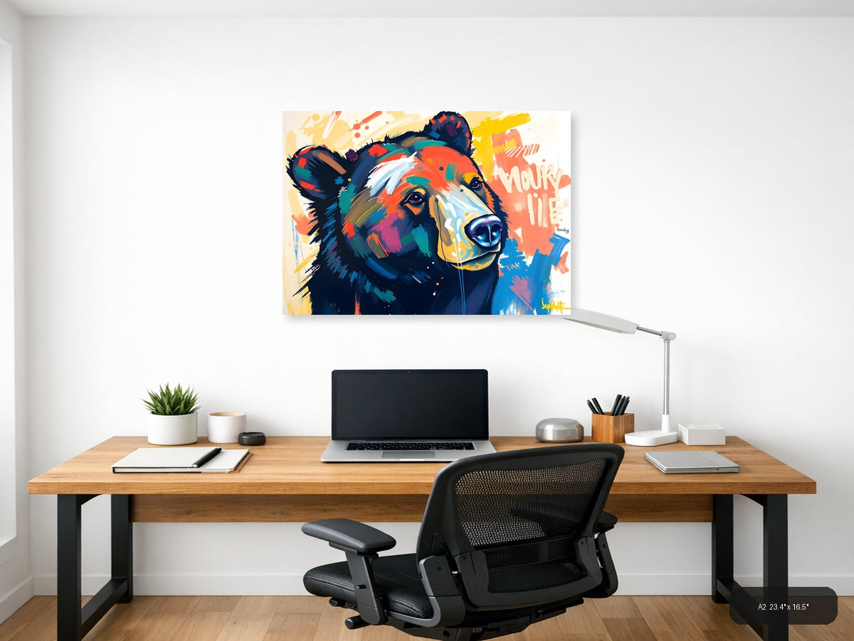 Colorful Abstract Bear Portrait Modern Wall Art — A2 / Office