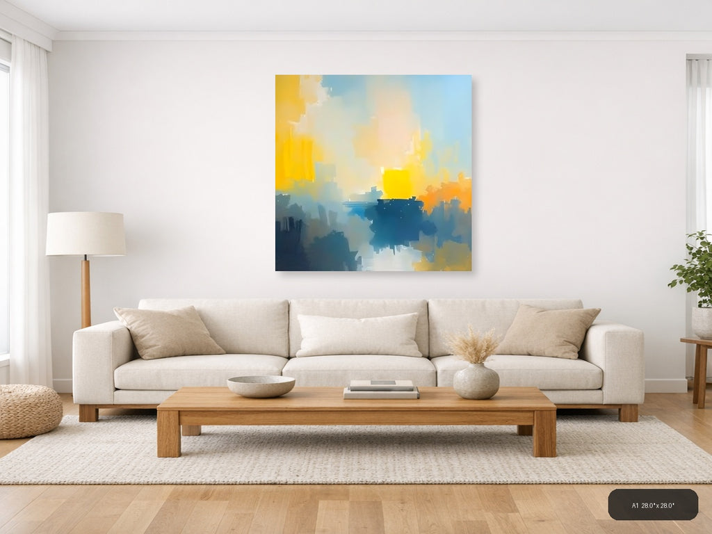 Abstract Waterfront Sunrise with Yellow Sky Wall Art — A1 / Living Room