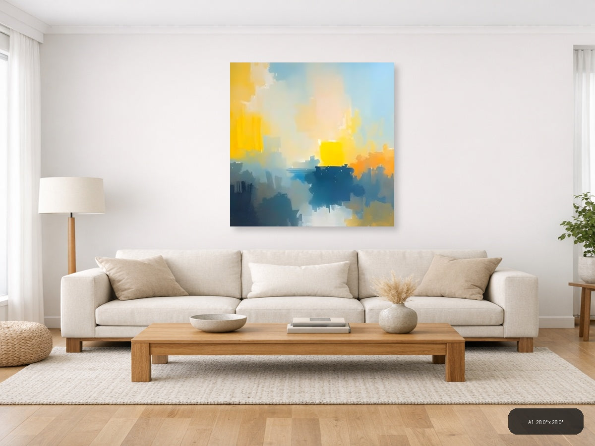 Abstract Waterfront Sunrise with Yellow Sky Wall Art — A1 / Living Room