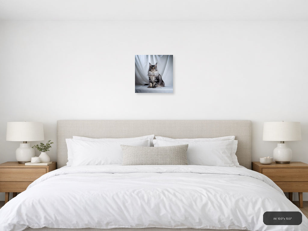 Gray Tabby Cat Portrait Minimalist Wall Art — A4 / Bedroom