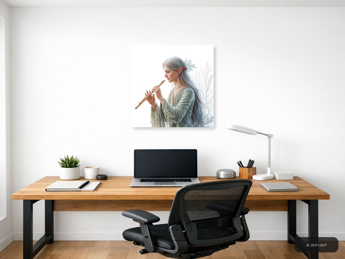 Elf Flute Player Minimalist Wall Art — A2 / Office