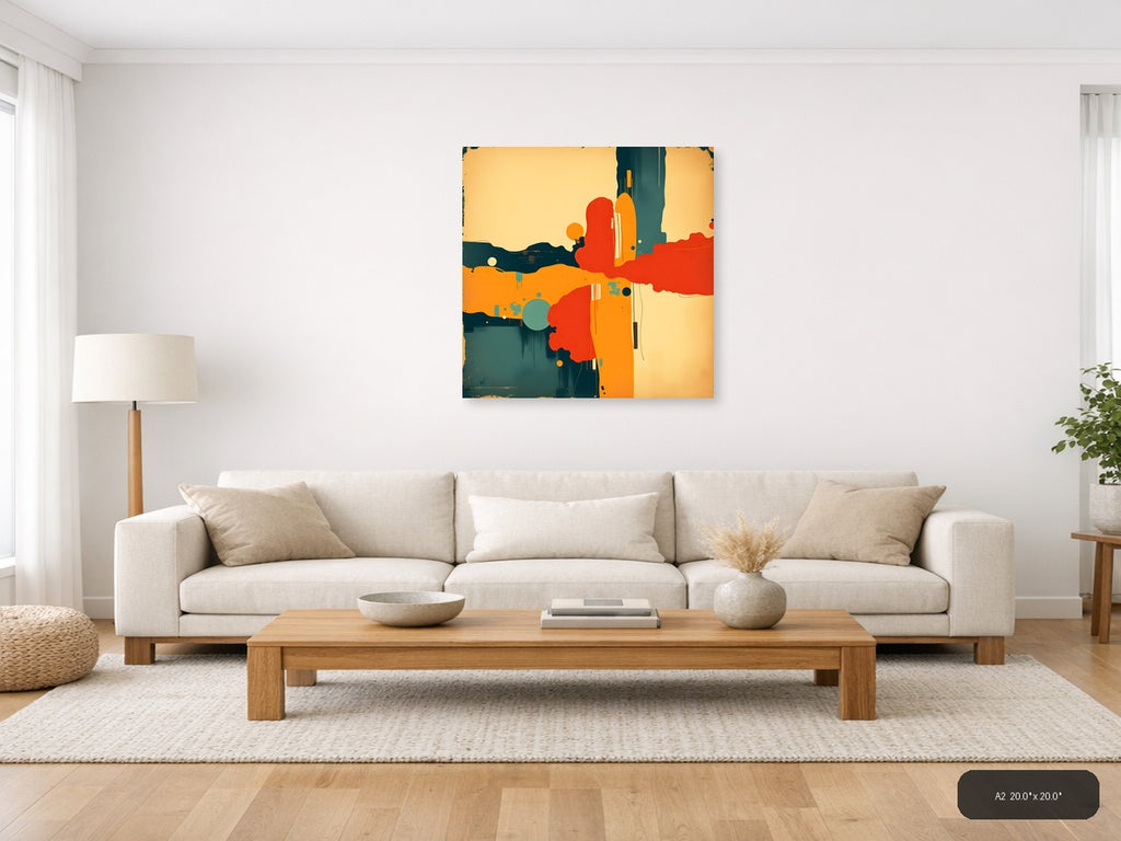Vintage Abstract Desert Landscape with Cacti Wall Art — A2 / Living Room