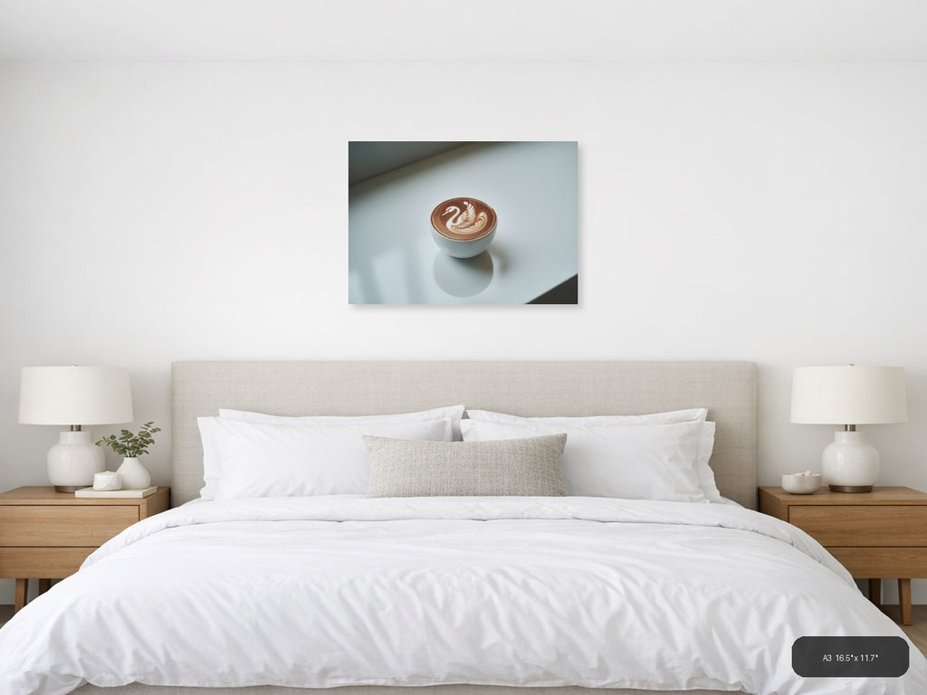 Minimalist Swan Latte Art Coffee Cup Wall Art — A3 / Bedroom