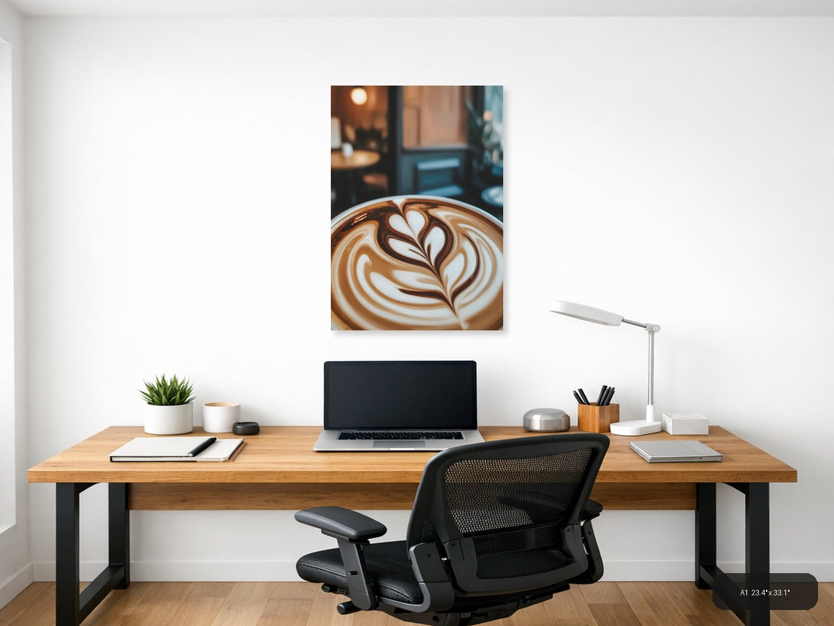 Abstract Latte Art Coffee Cup Canvas Wall Art — A1 / Office