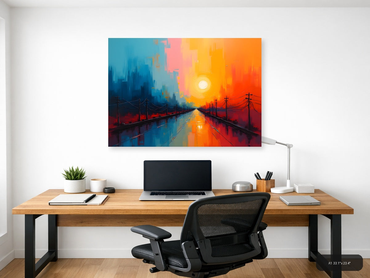 Abstract Sunset Highway with Power Lines Wall Art — A1 / Office