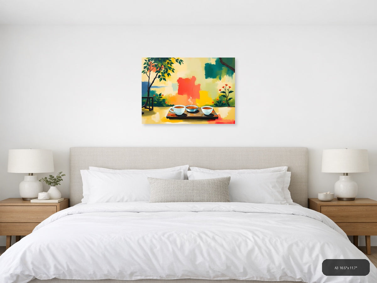 Abstract Coffee Cup Garden - Vibrant Modern Wall Art — A3 / Bedroom