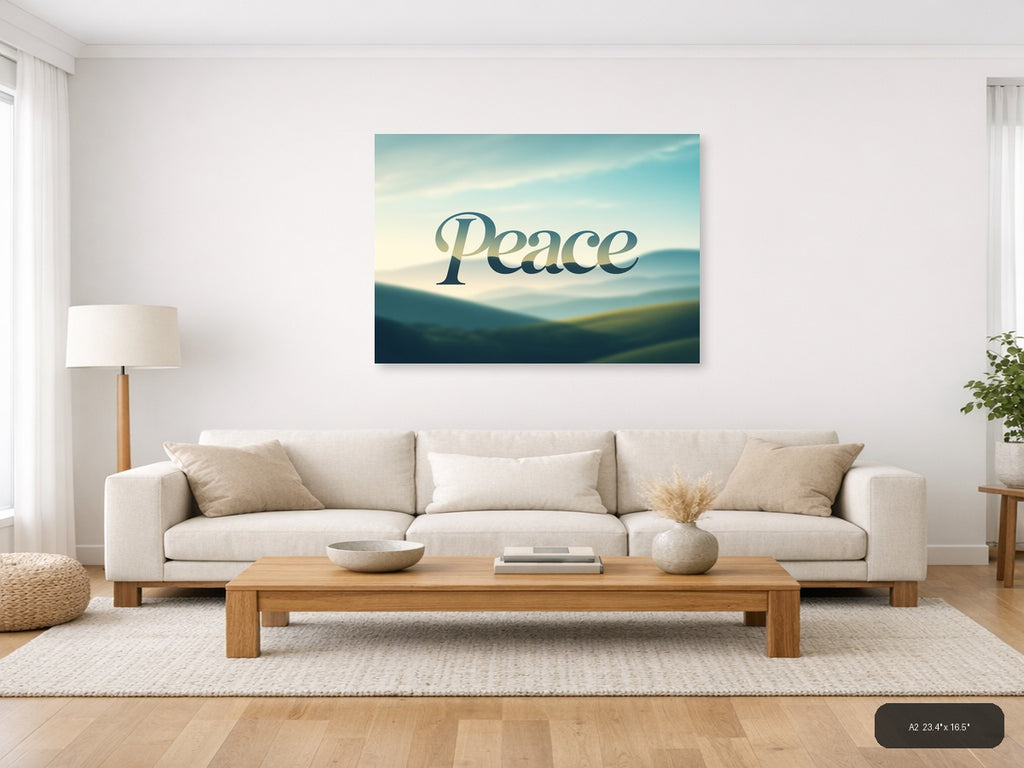 Peace Typography Landscape Mountain Wall Art — A2 / Living Room