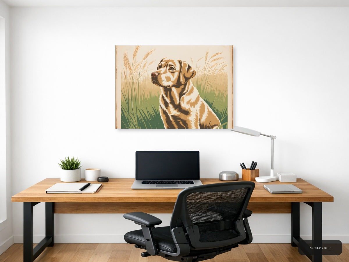 Vintage Hunting Dog in Wheat Field Wall Art — A2 / Office