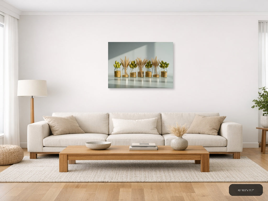 Minimalist Wheat & Hops Jars Still Life Wall Art — A3 / Living Room