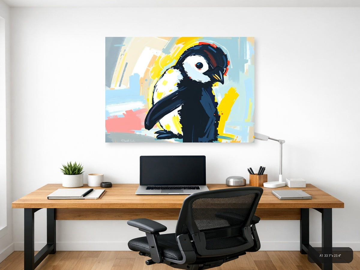 Abstract Penguin with Headphones Modern Wall Art — A1 / Office