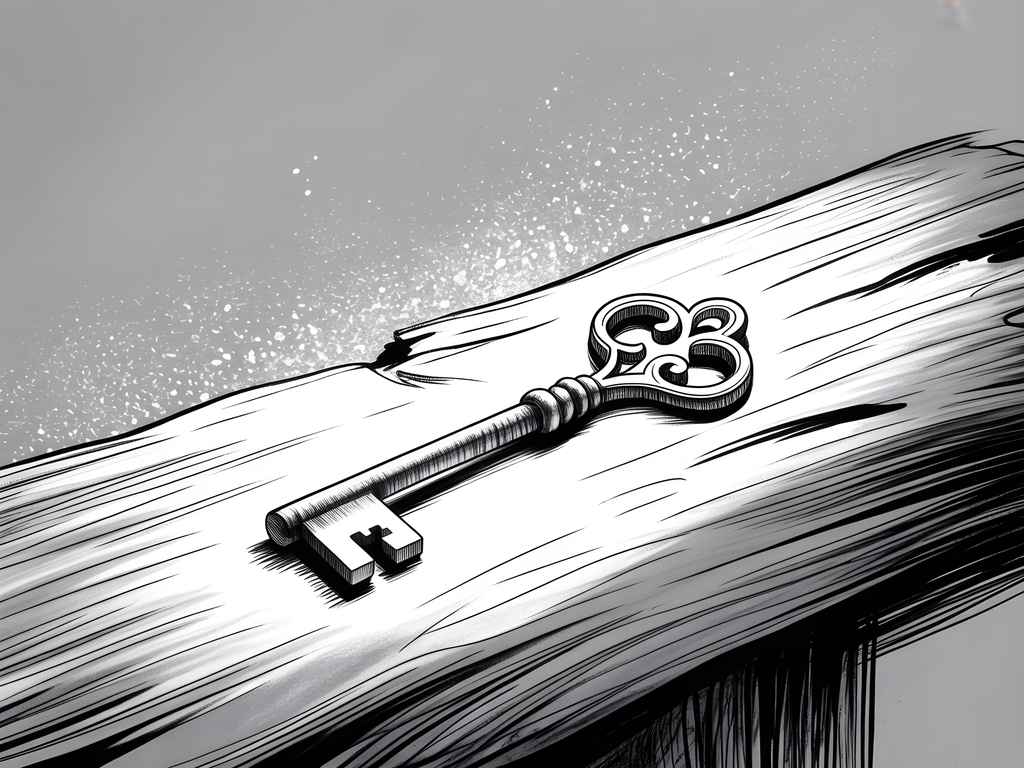 Ornate Key on Wood Line Art Wall Art