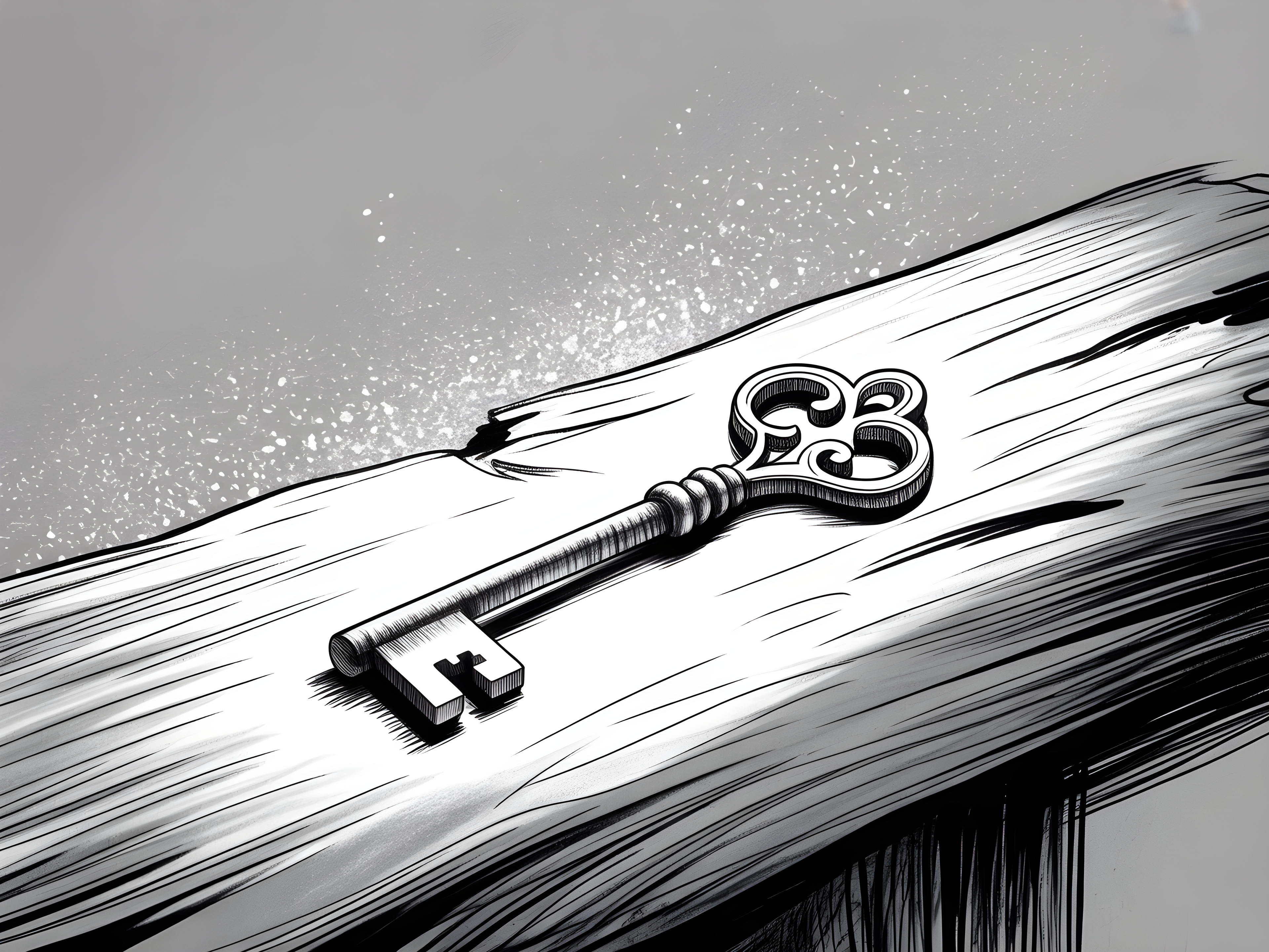 Ornate Key on Wood Line Art Wall Art